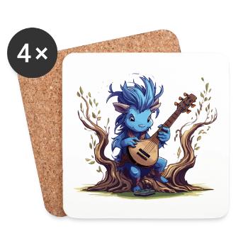 Lutin bleu avec luth dans la forêt - Dessous de verre (lot de 4) - blanc - Devant