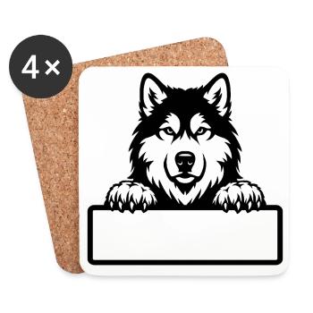 Alaskan Malamute Name Tag Black & White - Coasters (set of 4) - white - Front