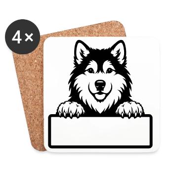 Alaskan Malamute Puppy Name Tag black and white - Coasters (set of 4) - white - Front