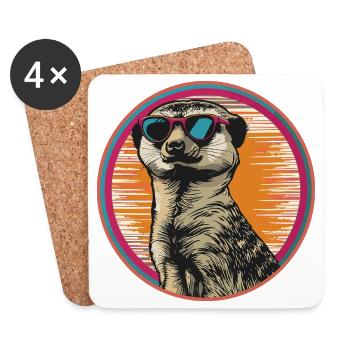 Erdmännchen mit Retro-Sonnenbrille - Untersetzer (4er-Set) - Weiß - Vorne