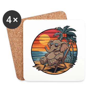 Éléphant drôle sur la plage au coucher de soleil des vacances d’été - Dessous de verre (lot de 4) - blanc - Devant