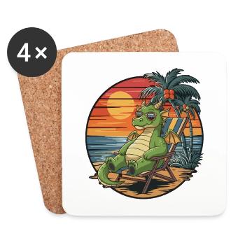 Funny Dragon on Beach Summer Vacation Sunset - Coasters (set of 4) - white - Front