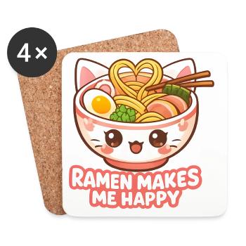 Kawaii Cats Ramen Nouilles Japon Ukiyo-E Rétro - Dessous de verre (lot de 4) - blanc - Devant