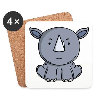 Süßes Nashorn-Kawaii-Safari-Tier-Cartoon - Untersetzer (4er-Set) - Weiß - Vorne