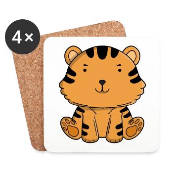 Süßes Tigerbaby, niedliches Kawaii-Dschungeltier - Untersetzer (4er-Set) - Weiß - Vorne
