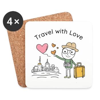 Reisen mit Liebe – Fröhlicher Reisender - Untersetzer (4er-Set) - Weiß - Vorne