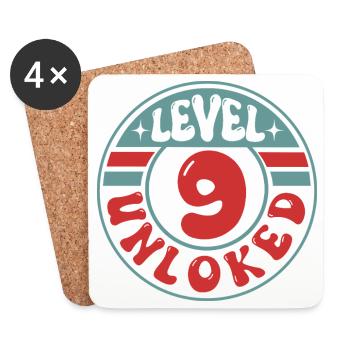 Level 9 Unlocked – Gamer Birthday Design - Coasters (set of 4) - white - Front