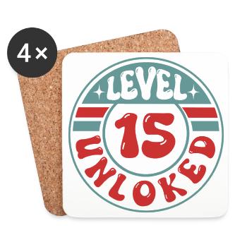 Level 15 Unlocked – Cool design for gamers - Coasters (set of 4) - white - Front