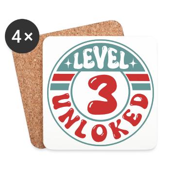Niveau 3 débloqué – Design d’anniversaire de joueur cool - Dessous de verre (lot de 4) - blanc - Devant