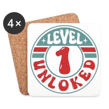 Niveau 1 débloqué – Design Cool Gamer - Dessous de verre (lot de 4) - blanc - Devant