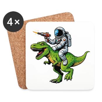 Astronaut on Dino: Laser Hunt - Coasters (set of 4) - white - Front
