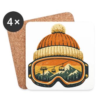 Skieur Sports d’hiver Après Ski Beanie Ski Goggles - Dessous de verre (lot de 4) - blanc - Devant