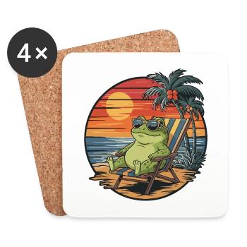 Grenouille drôle sur la plage Coucher de soleil des vacances d’été - Dessous de verre (lot de 4) - blanc - Devant