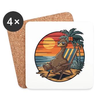 Émeu drôle sur le coucher de soleil des vacances d’été sur la plage - Dessous de verre (lot de 4) - blanc - Devant