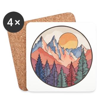Montagne au coucher de soleil – Motif nature - Dessous de verre (lot de 4) - blanc - Devant