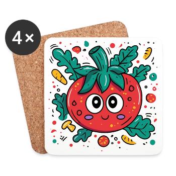 Kuscheltomate Cartoon - Untersetzer (4er-Set) - Weiß - Vorne