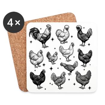 Chickens Tattoo Design in 90s Vintage Style - Coasters (set of 4) - white - Front