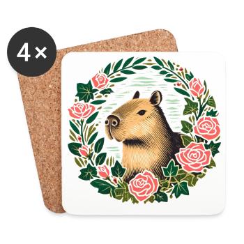 Couronne de roses de capybara - Dessous de verre (lot de 4) - blanc - Devant
