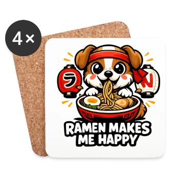 Ramen Makes Me Happy Dog - Untersetzer (4er-Set) - Weiß - Vorne