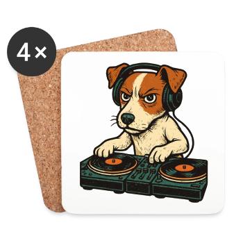 Jack Russell Terrier DJ Turntables Techno Geschenk - Untersetzer (4er-Set) - Weiß - Vorne