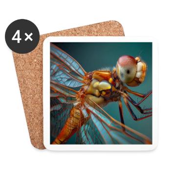 Dragonflies Macro Portrait Wildlife Graphic - Coasters (set of 4) - white - Front