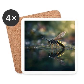 Une guêpe avec réflexion Photographie macro élégante - Dessous de verre (lot de 4) - blanc - Devant
