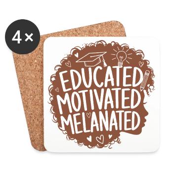 Educated Motivated Melanated Curly Hair Woman - Coasters (set of 4) - white - Front