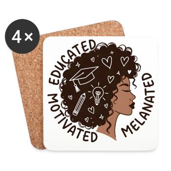 Educated Motivated Melanated Woman - Coasters (set of 4) - white - Front