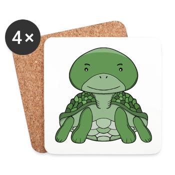 Mignonne Tortue verte adorable animal marin Kawaii - Dessous de verre (lot de 4) - blanc - Devant