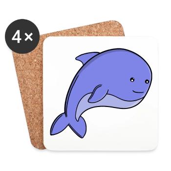 Süßer blauer Fisch-Kawaii-Delfin- oder Schweinswal-Cartoon - Untersetzer (4er-Set) - Weiß - Vorne