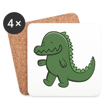 Cute Green Alligator Happy Kawaii Crocodile - Coasters (set of 4) - white - Front