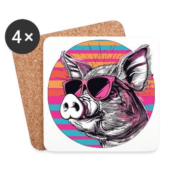 Retro pig with sunglasses - Coasters (set of 4) - white - Front