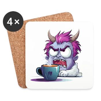 Monstre obsédé par le café - Dessous de verre (lot de 4) - blanc - Devant