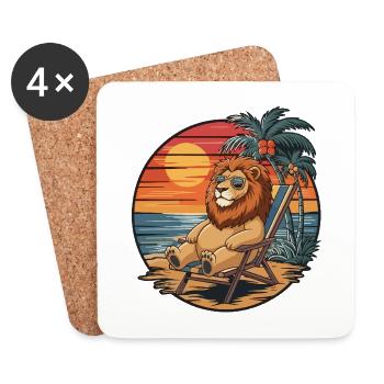 Lion drôle sur le coucher de soleil des vacances d’été sur la plage - Dessous de verre (lot de 4) - blanc - Devant