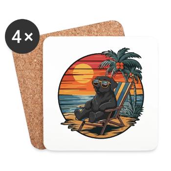 Chien labrador retriever frais sur la plage au coucher de soleil d’été - Dessous de verre (lot de 4) - blanc - Devant