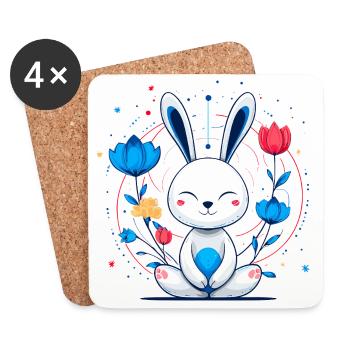 Kawaii Bunny in the Flower Circle - Coasters (set of 4) - white - Front