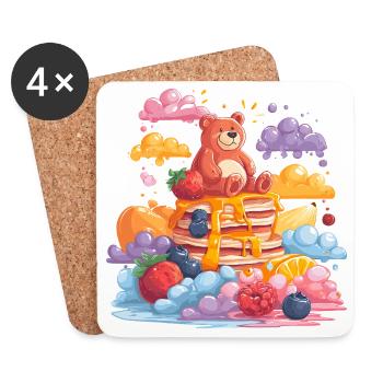 Cuddly bear on pancakes - Coasters (set of 4) - white - Front