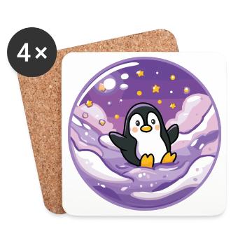 Pinguin im Eis-Universum - Untersetzer (4er-Set) - Weiß - Vorne