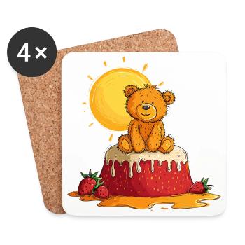 Teddy bear on cake with sun - Coasters (set of 4) - white - Front