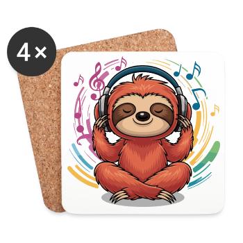 Relaxed sloth with headphones music yoga - Coasters (set of 4) - white - Front