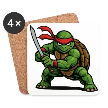 Ninja-Krieger-Schildkröte mit Katana-Schwert - Untersetzer (4er-Set) - Weiß - Vorne