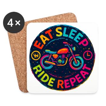 Eat, Sleep Ride Repeat – Motorrad – Biker - Untersetzer (4er-Set) - Weiß - Vorne