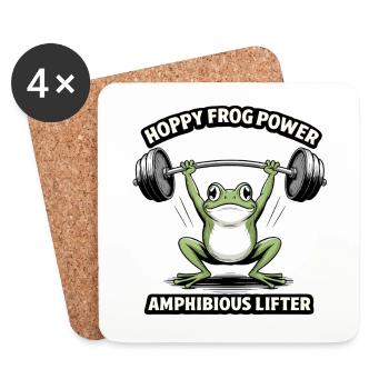 Hoppy Frog Power – Lustiger Fitness Frosch - Untersetzer (4er-Set) - Weiß - Vorne
