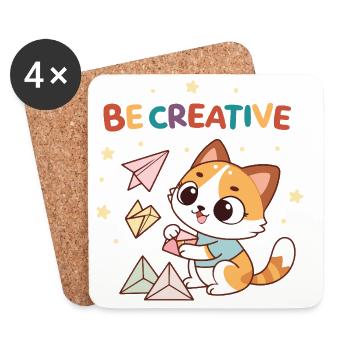Chaton Créatif et Avions en Papier - Dessous de verre (lot de 4) - blanc - Devant