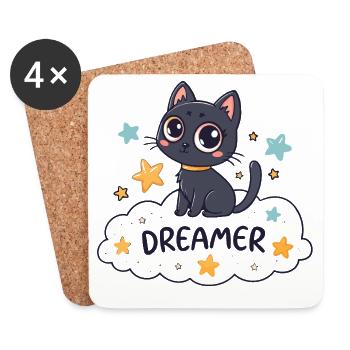 Sternenklare Traumkatze auf Wolke - Untersetzer (4er-Set) - Weiß - Vorne