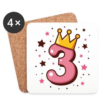 3e anniversaire Petite Princesse avec Couronne - Dessous de verre (lot de 4) - blanc - Devant