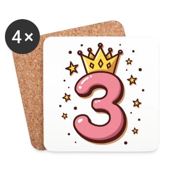 3e anniversaire Petite Princesse avec Couronne - Dessous de verre (lot de 4) - blanc - Devant