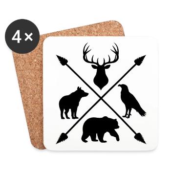 Forest Animals Wilderness Deer Wolf Bear Arrows - Coasters (set of 4) - white - Front