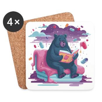 Reading Bear in Candy Dream - Coasters (set of 4) - white - Front
