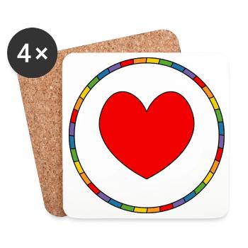 Queer LGBTQIA Herz im Regenbogenring - Untersetzer (4er-Set) - Weiß - Vorne